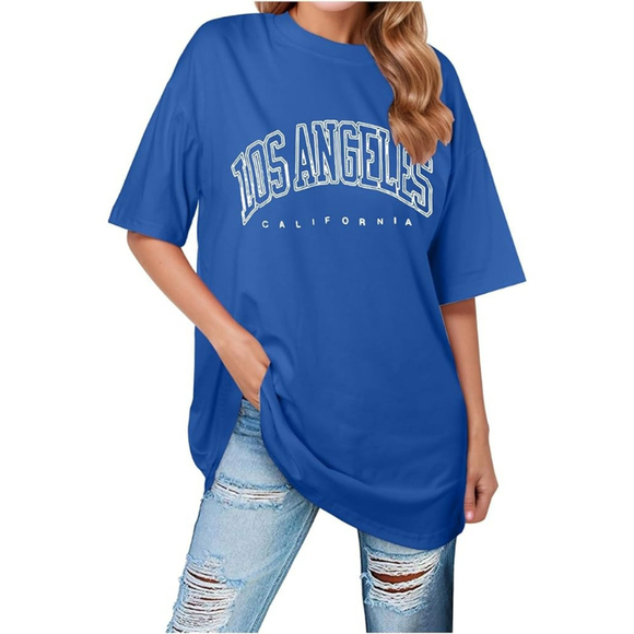 SHEIN Tops - SHEIN Women's Los Angeles California Blue Oversized Short Sleeve T-Shirt NIB